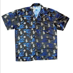 Vintage dragon Street culture Chinese Dragon Print Button Up metallic